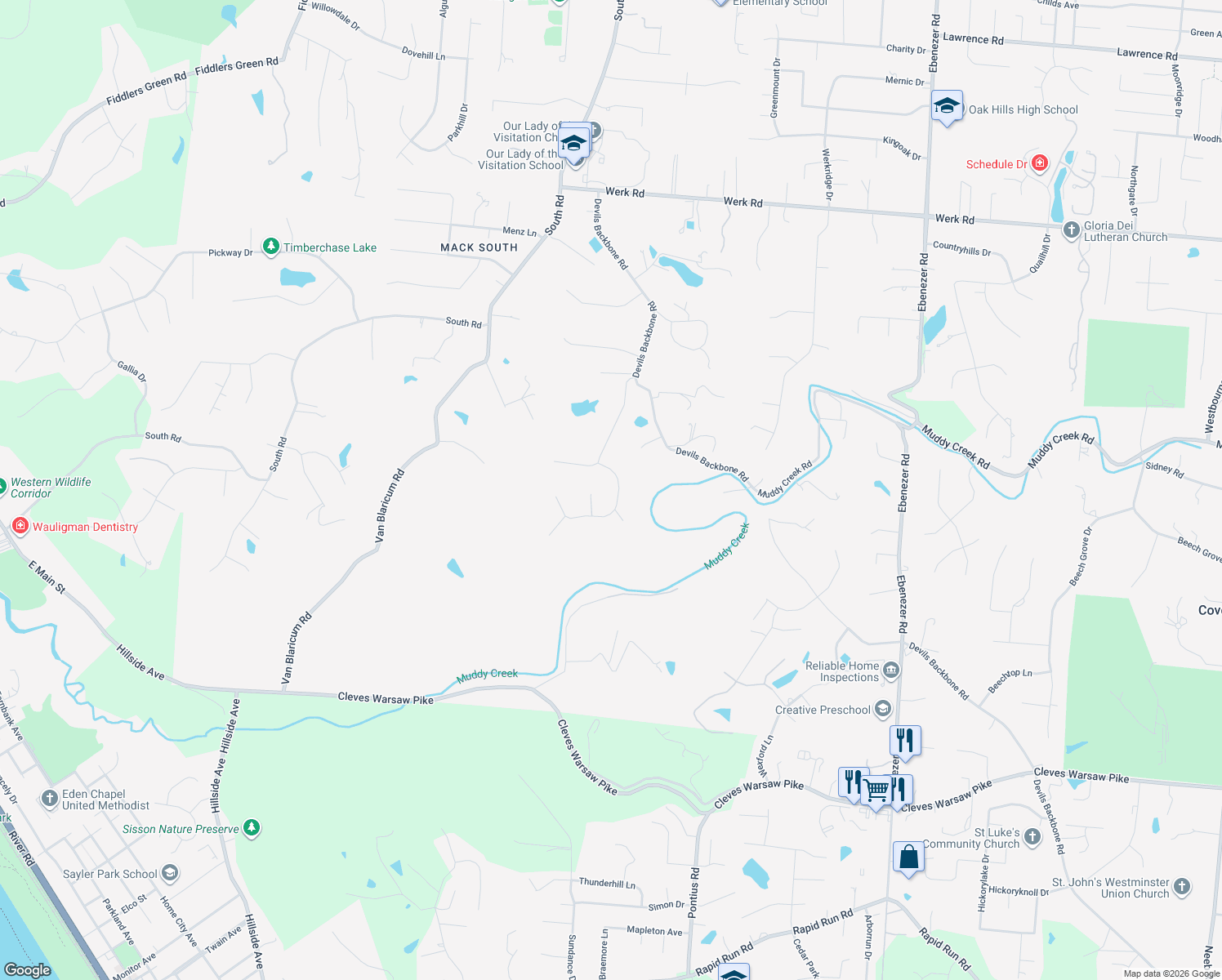 map of restaurants, bars, coffee shops, grocery stores, and more near 2279 Quail Run Farm Lane in Cincinnati