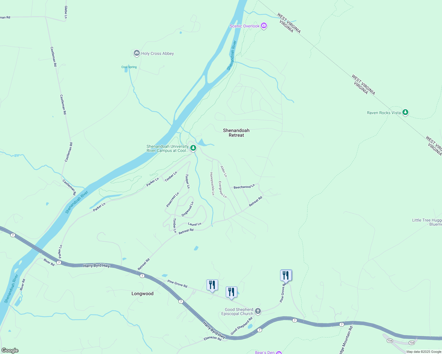 map of restaurants, bars, coffee shops, grocery stores, and more near 12043 Lord Fairfax Highway in Boyce