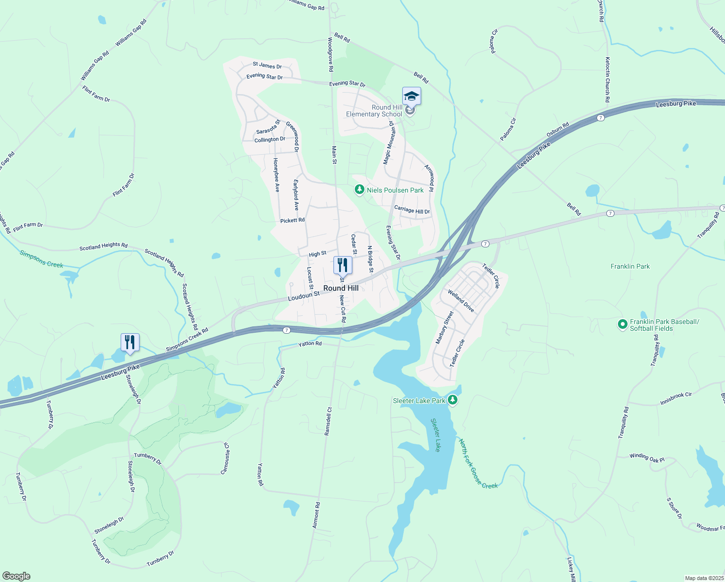 map of restaurants, bars, coffee shops, grocery stores, and more near 11 East Loudoun Street in Round Hill