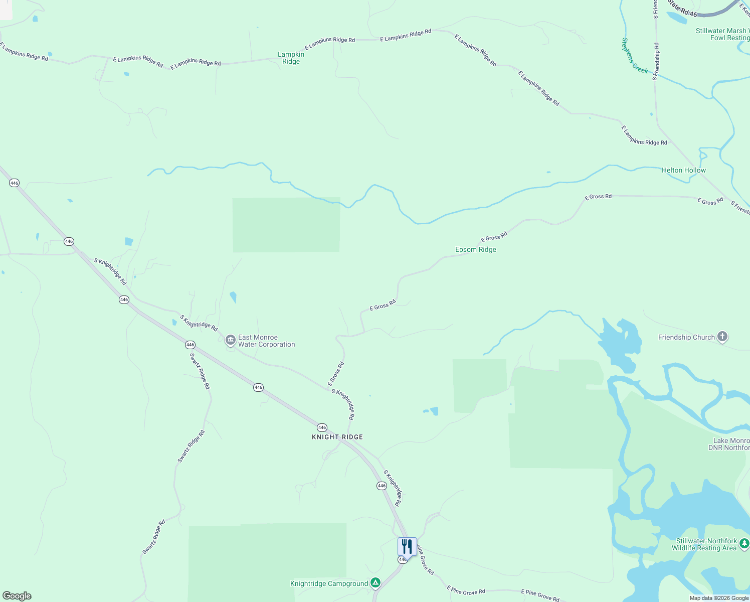 map of restaurants, bars, coffee shops, grocery stores, and more near 6556-6750 East Gross Road in Bloomington