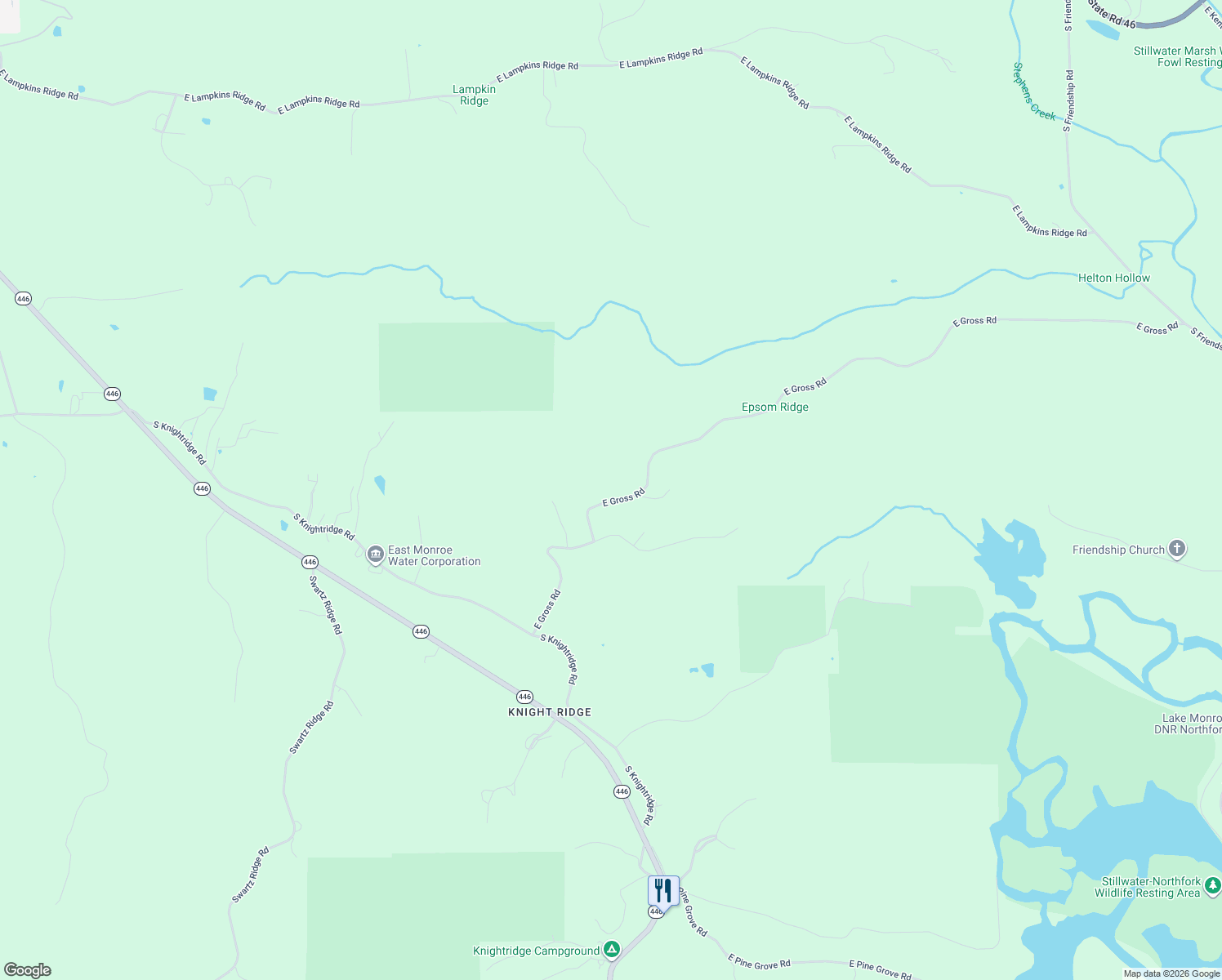 map of restaurants, bars, coffee shops, grocery stores, and more near 6556-6750 East Gross Road in Bloomington