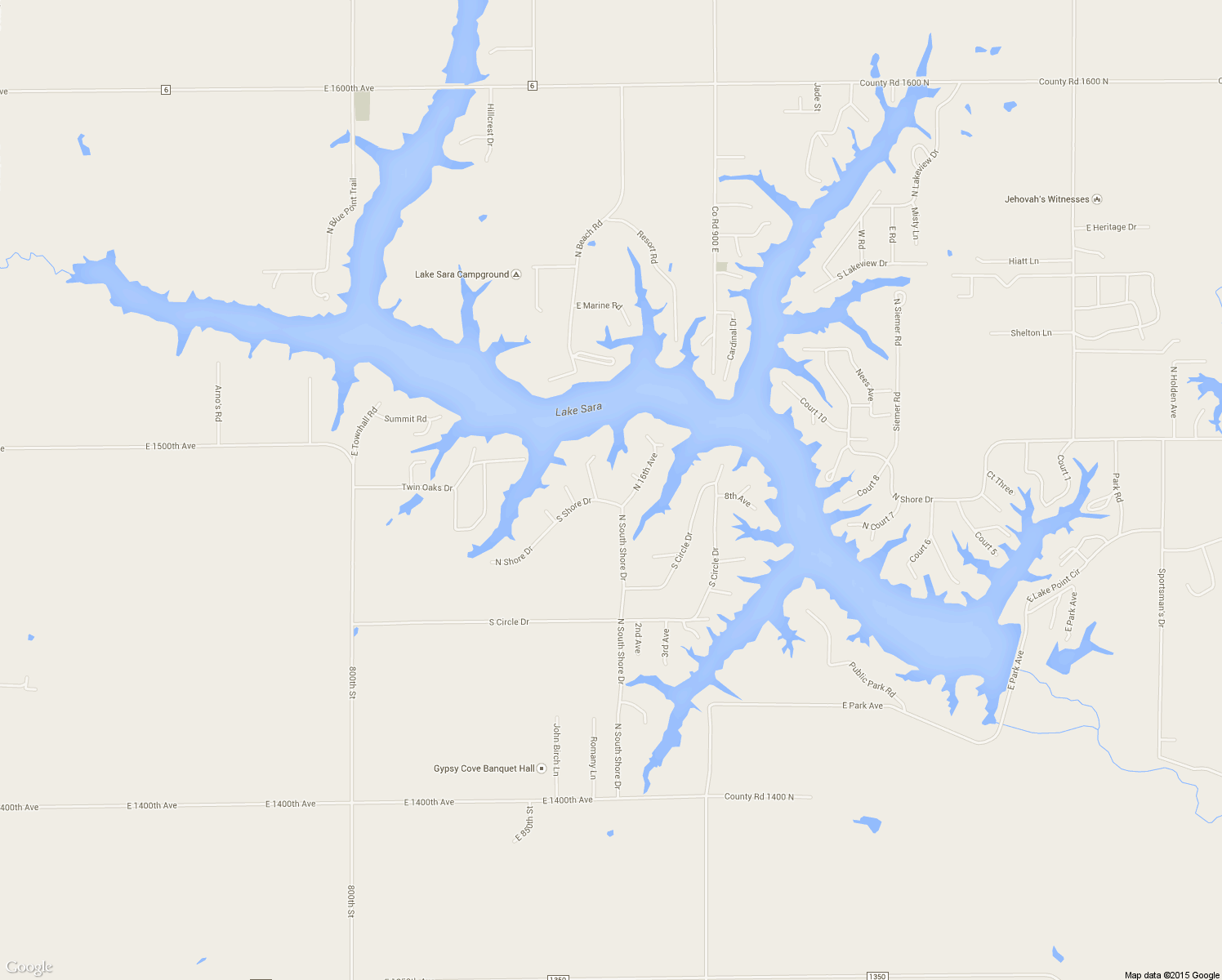 map of restaurants, bars, coffee shops, grocery stores, and more near 14884 North South Shore Drive in Effingham