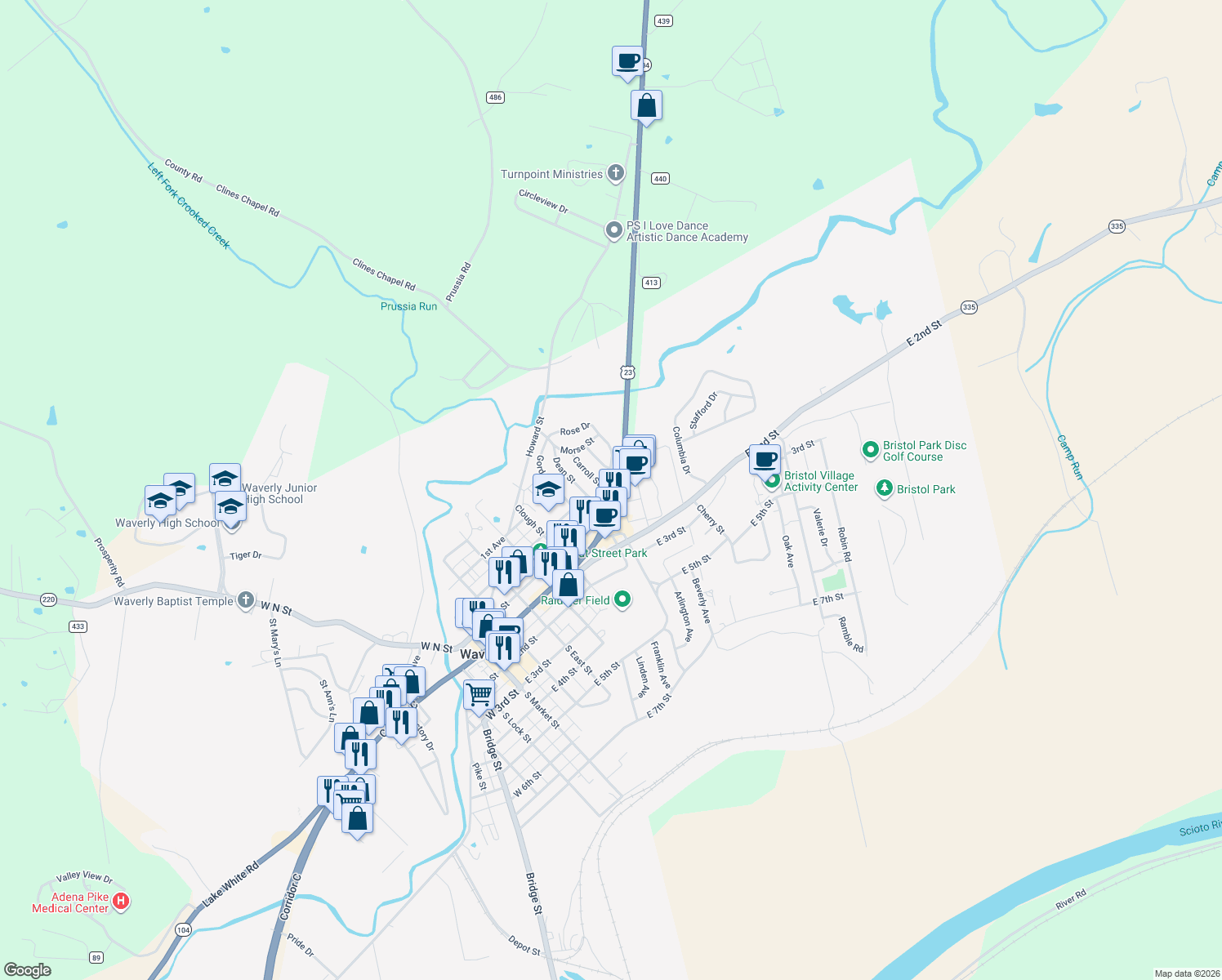 map of restaurants, bars, coffee shops, grocery stores, and more near 631 Salisbury Road in Waverly