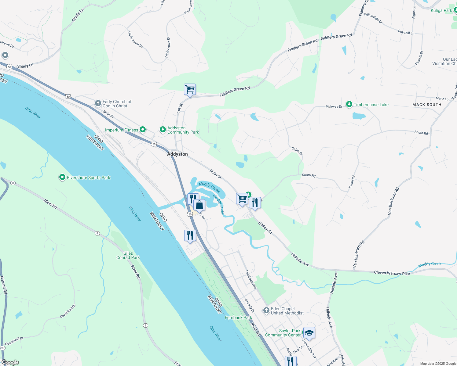 map of restaurants, bars, coffee shops, grocery stores, and more near 3 Main Street in Erlanger