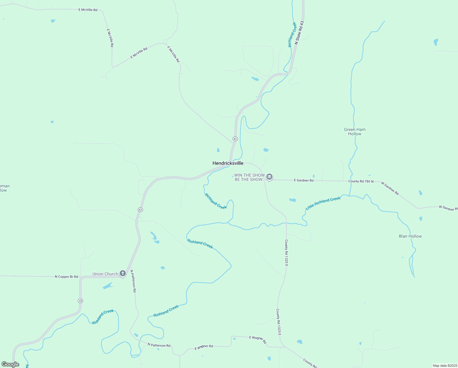 map of restaurants, bars, coffee shops, grocery stores, and more near 7871 North Greene County Line Road in Solsberry