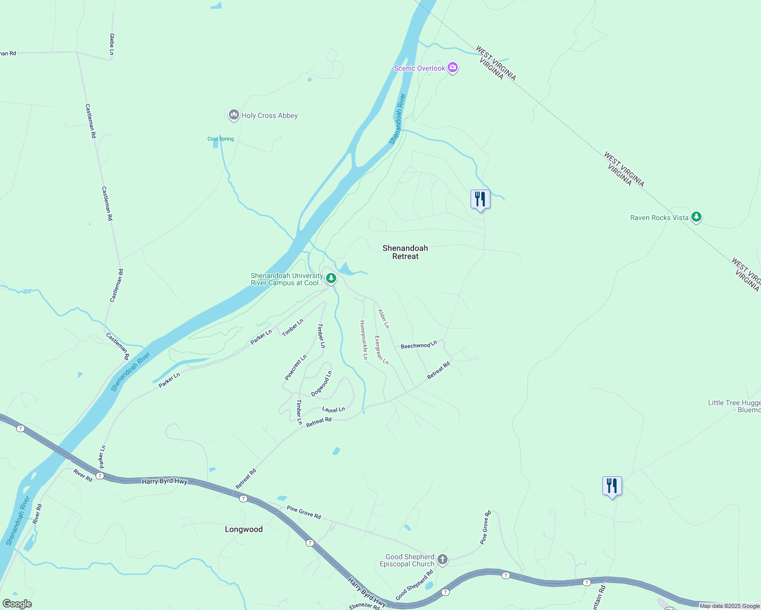 map of restaurants, bars, coffee shops, grocery stores, and more near 402 Alder Lane in Bluemont