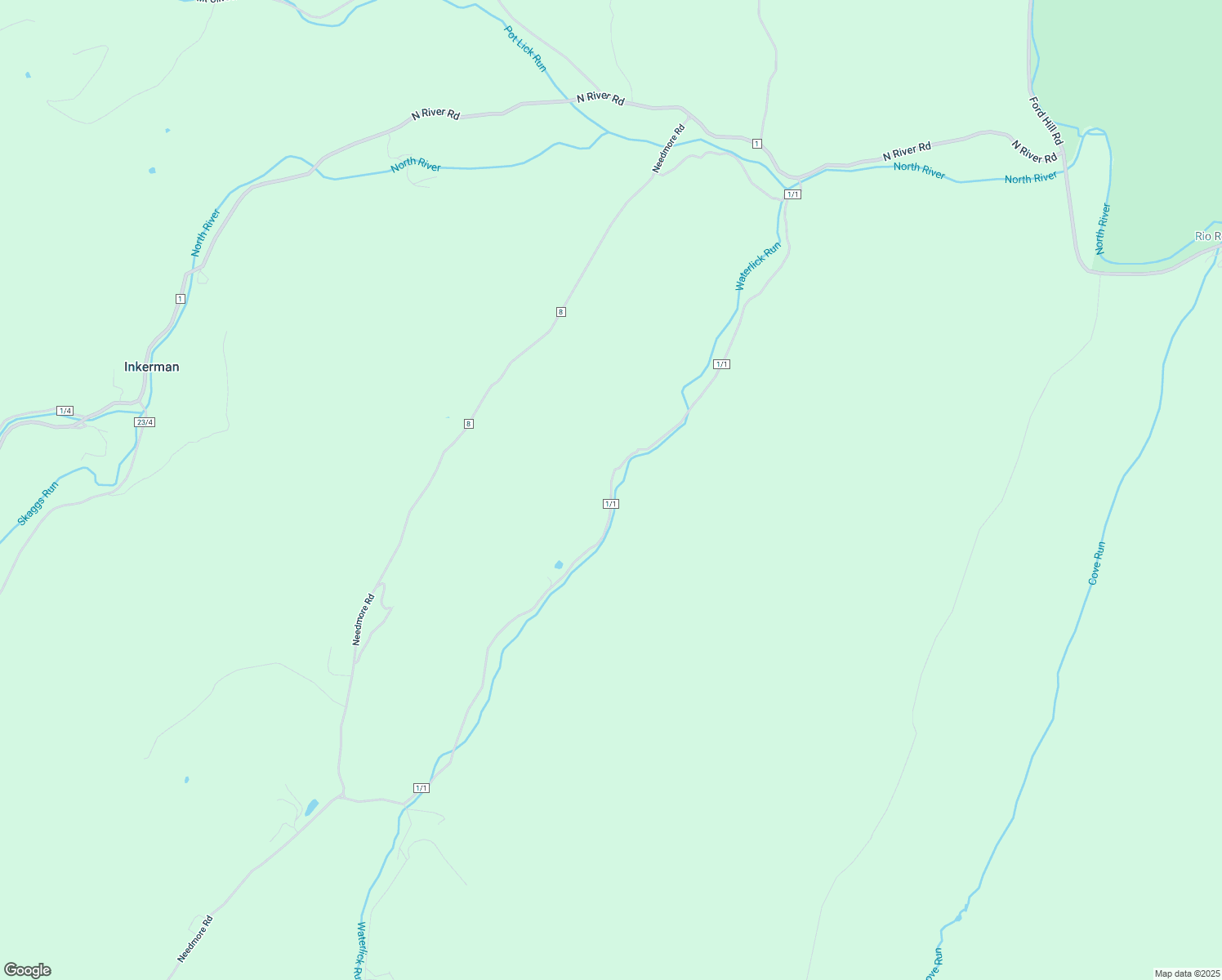 map of restaurants, bars, coffee shops, grocery stores, and more near County Road 1/1 in Baker