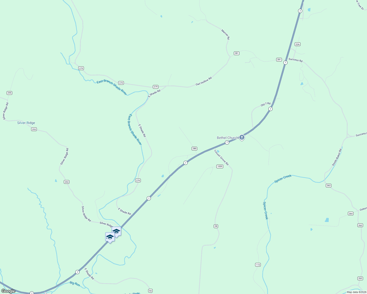 map of restaurants, bars, coffee shops, grocery stores, and more near 39489 Ohio 7 in Reedsville