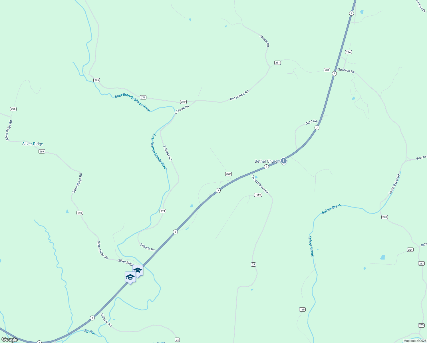 map of restaurants, bars, coffee shops, grocery stores, and more near 39489 Ohio 7 in Reedsville