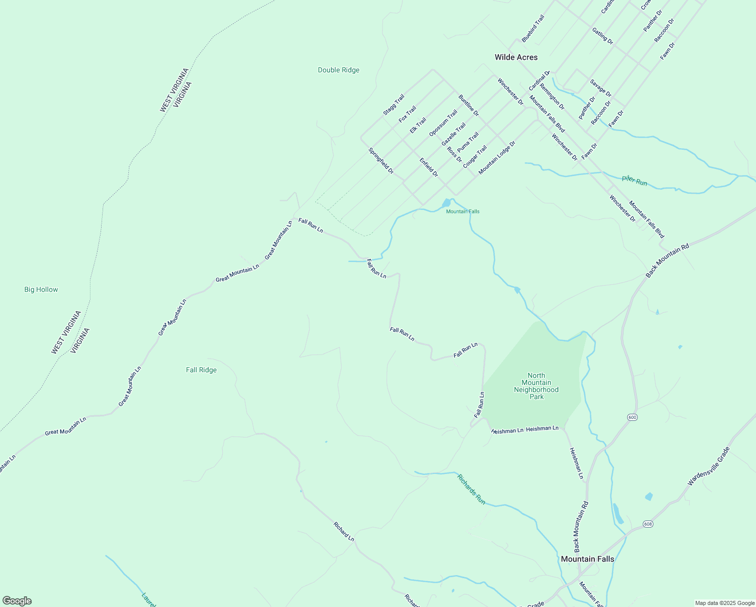 map of restaurants, bars, coffee shops, grocery stores, and more near 601 Fall Run Lane in Winchester