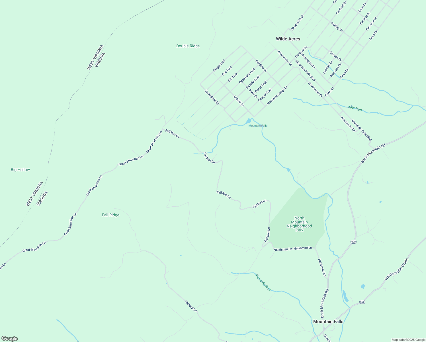 map of restaurants, bars, coffee shops, grocery stores, and more near 601 Fall Run Lane in Winchester
