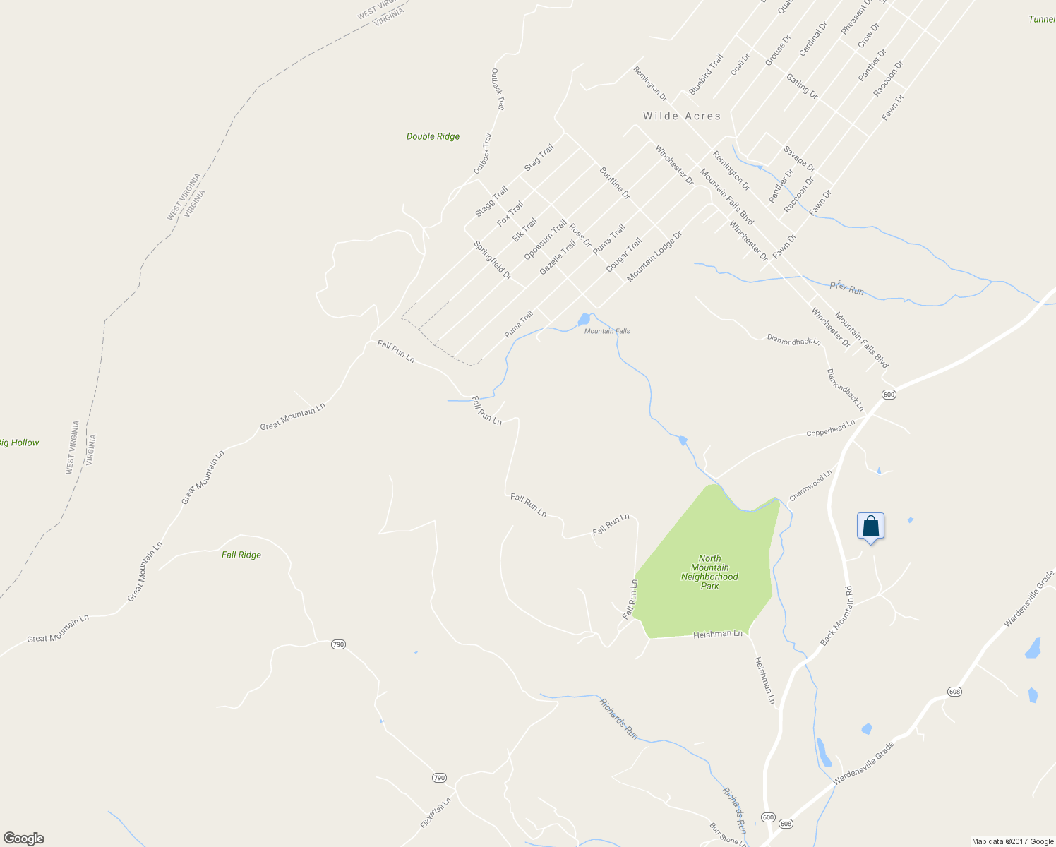 map of restaurants, bars, coffee shops, grocery stores, and more near 660 Fall Run Lane in Winchester