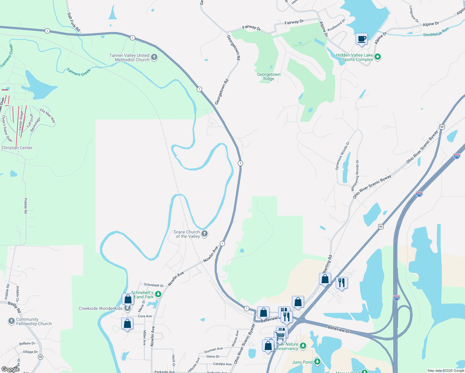 map of restaurants, bars, coffee shops, grocery stores, and more near 18375 Indiana 1 in Greendale