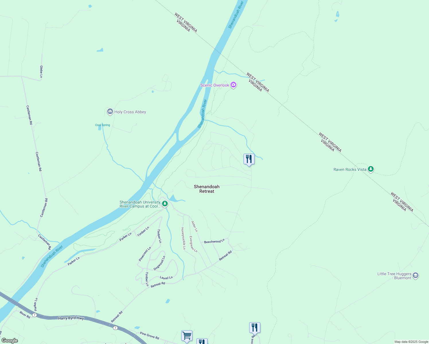 map of restaurants, bars, coffee shops, grocery stores, and more near 166 Poplar Lane in Bluemont