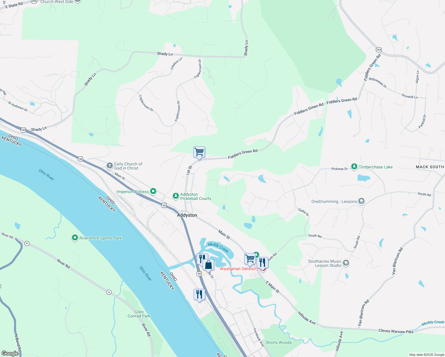 map of restaurants, bars, coffee shops, grocery stores, and more near 2825 Buckridge Drive in Cincinnati