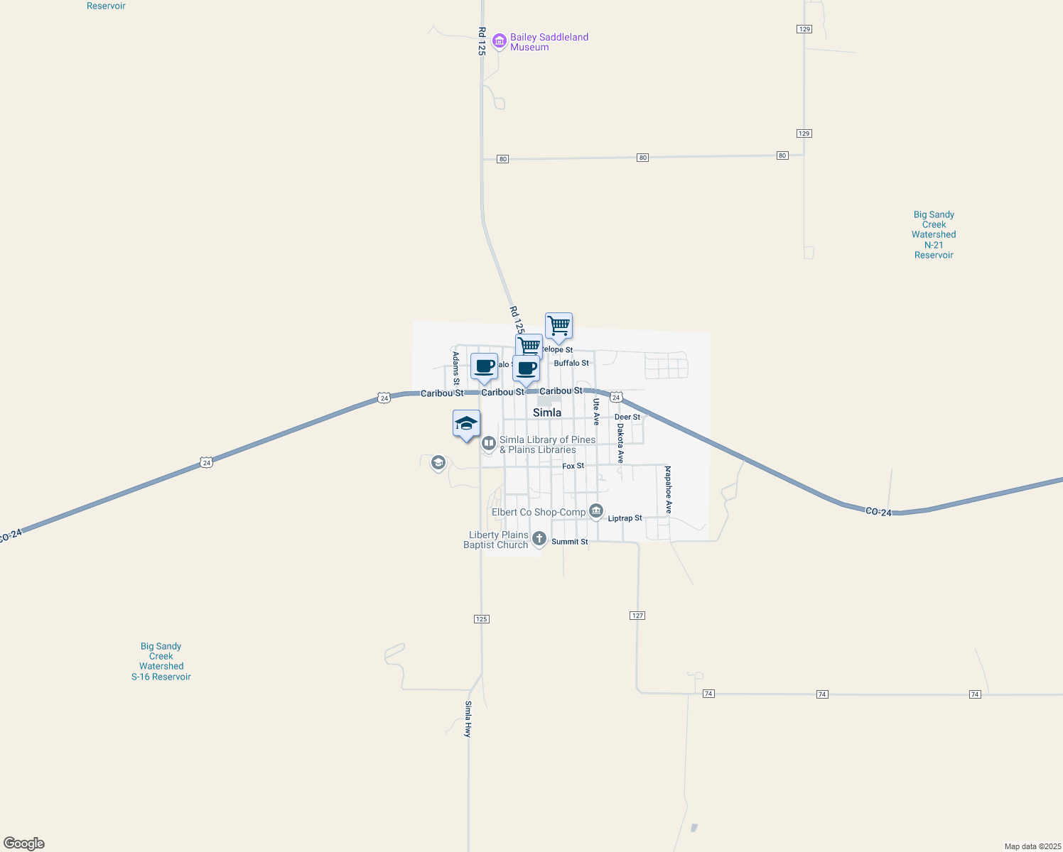 map of restaurants, bars, coffee shops, grocery stores, and more near 407 Sioux Avenue in Simla