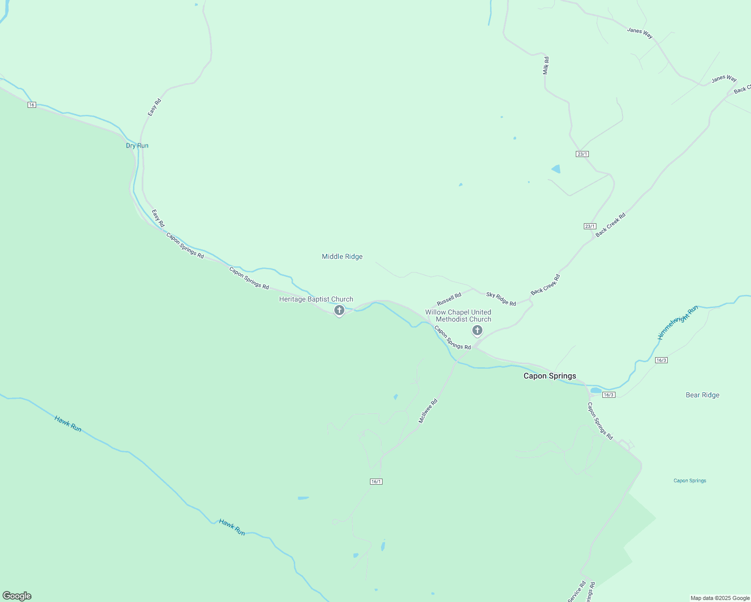 map of restaurants, bars, coffee shops, grocery stores, and more near Capon Springs Road in Hampshire County