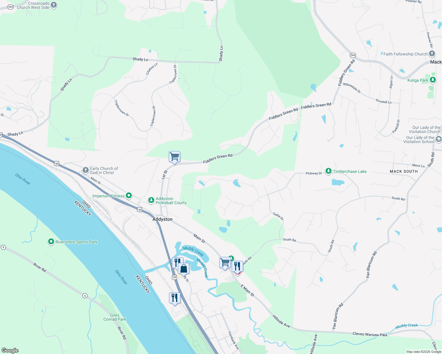 map of restaurants, bars, coffee shops, grocery stores, and more near 2782 Buckridge Drive in Cincinnati