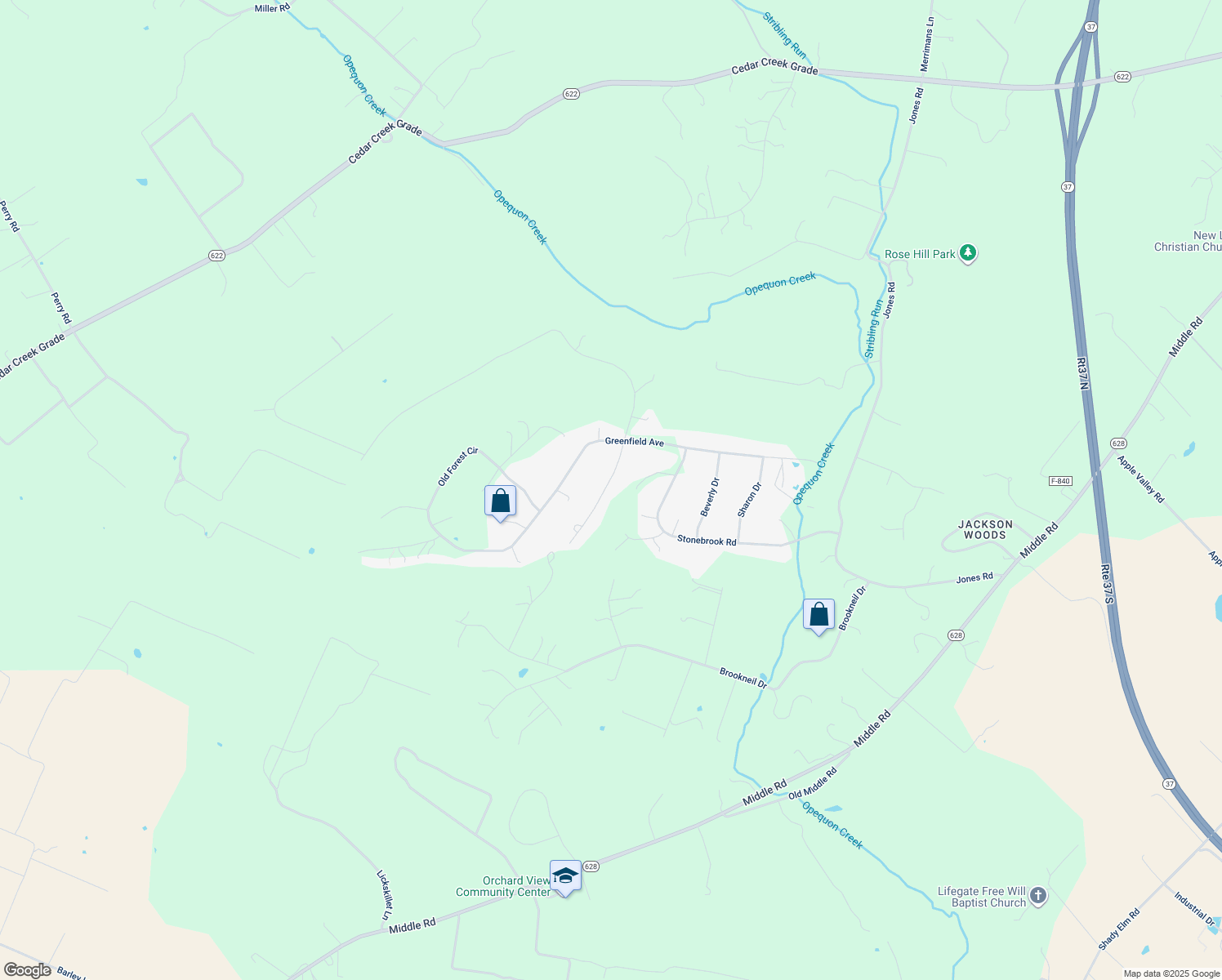 map of restaurants, bars, coffee shops, grocery stores, and more near 109 Forest Ridge Road in Winchester