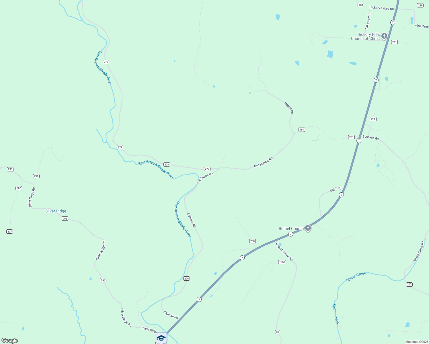map of restaurants, bars, coffee shops, grocery stores, and more near 40625 East Shade Road in Reedsville