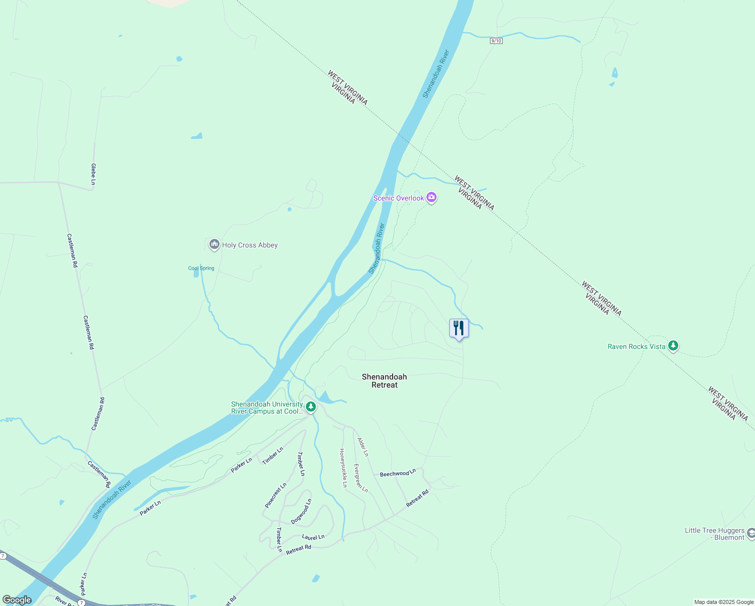 map of restaurants, bars, coffee shops, grocery stores, and more near 631 Cedar Lane in Shenandoah Retreat