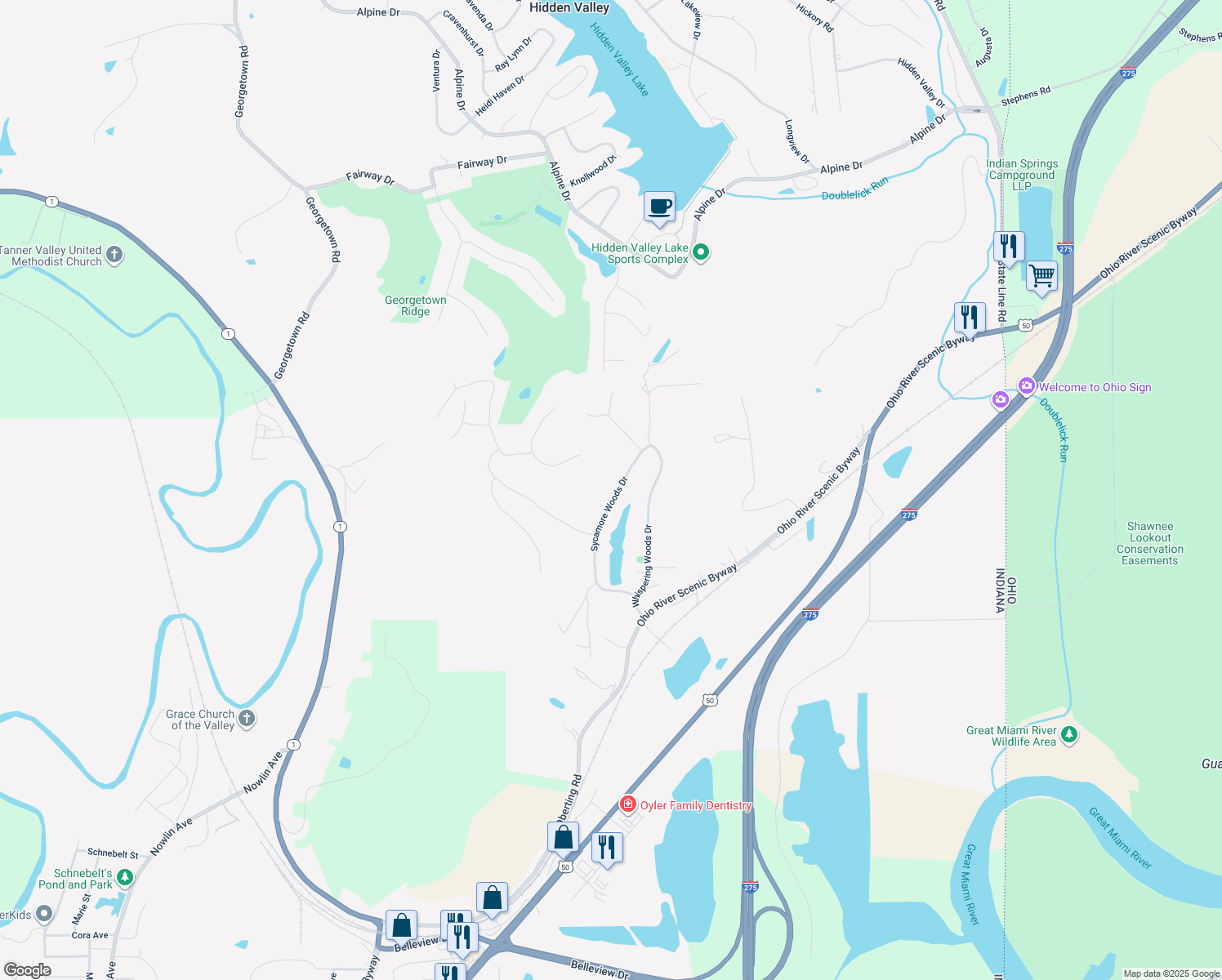 map of restaurants, bars, coffee shops, grocery stores, and more near 18681 Sycamore Woods Drive in Greendale