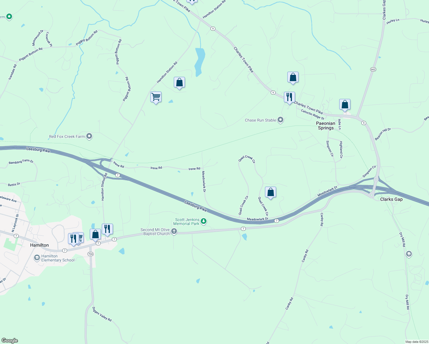 map of restaurants, bars, coffee shops, grocery stores, and more near 39448 Meadowlark Dr in Hamilton
