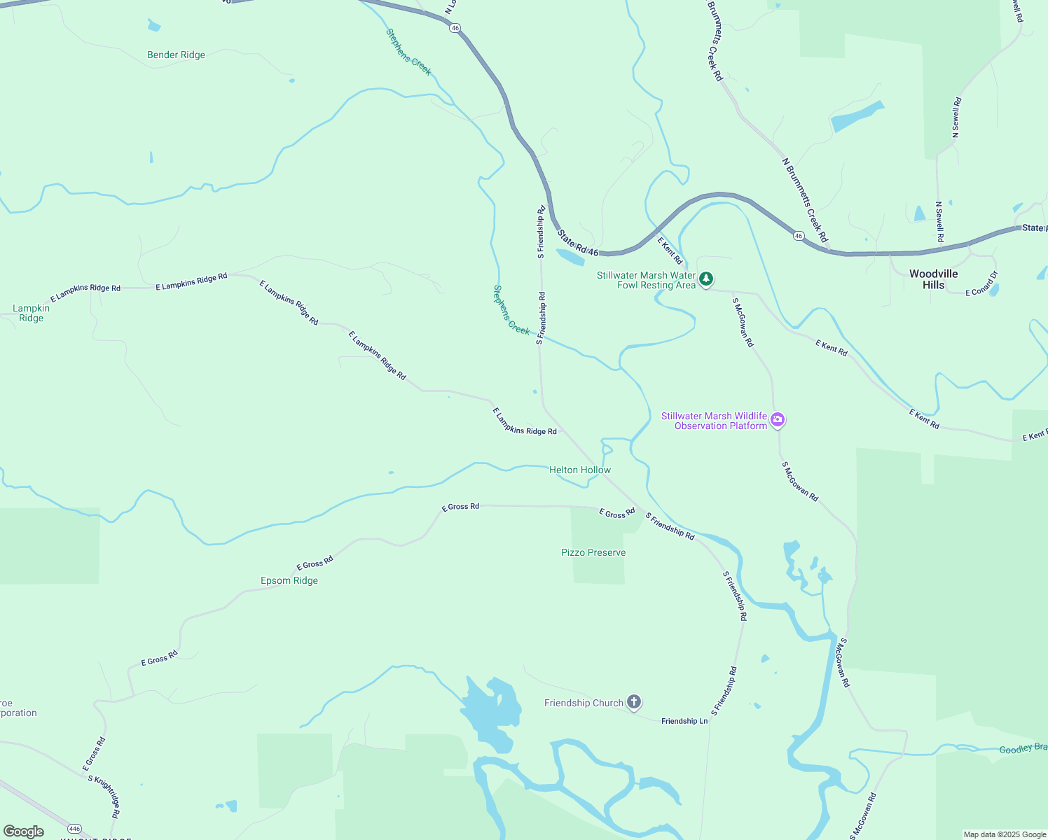 map of restaurants, bars, coffee shops, grocery stores, and more near 7807 East Lampkins Ridge Road in Bloomington
