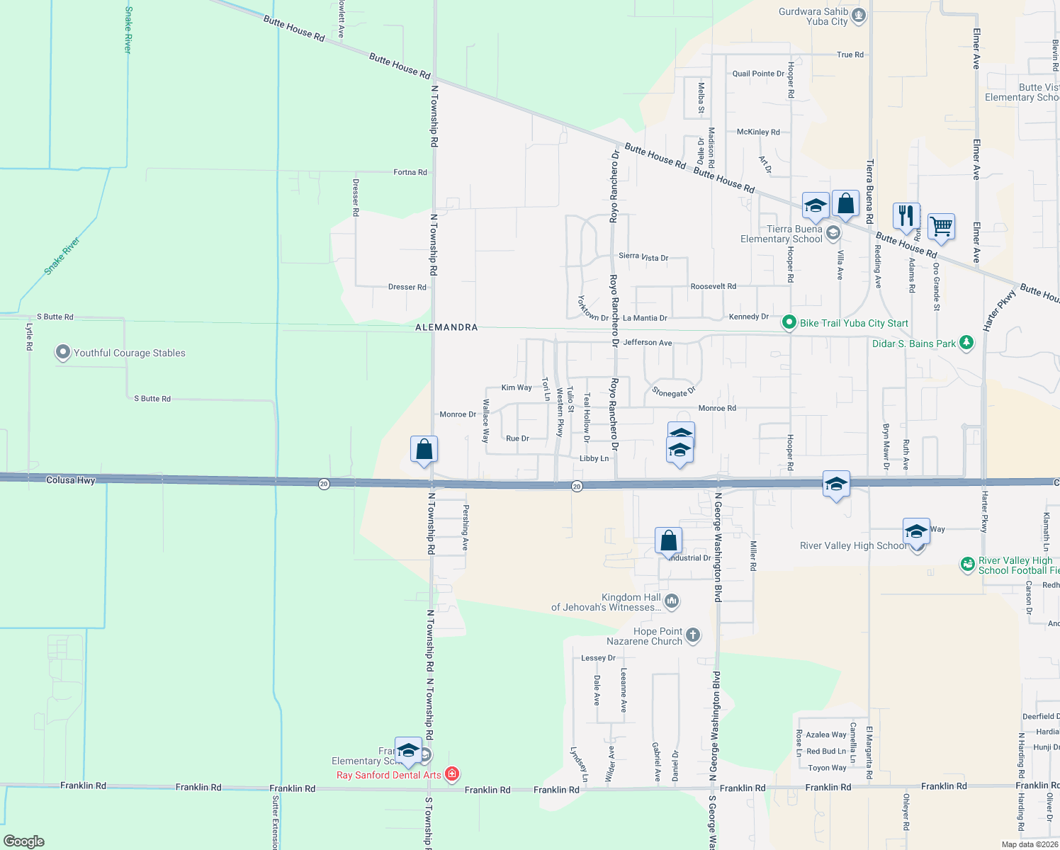 map of restaurants, bars, coffee shops, grocery stores, and more near 3544 Vogt Ct in Yuba City