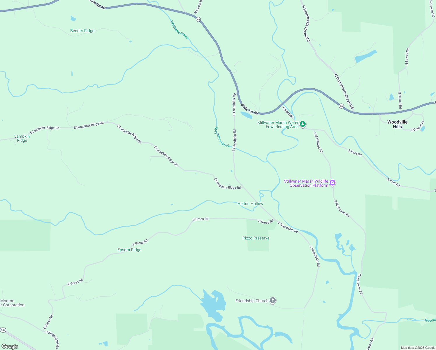 map of restaurants, bars, coffee shops, grocery stores, and more near 7807 East Lampkins Ridge Road in Bloomington