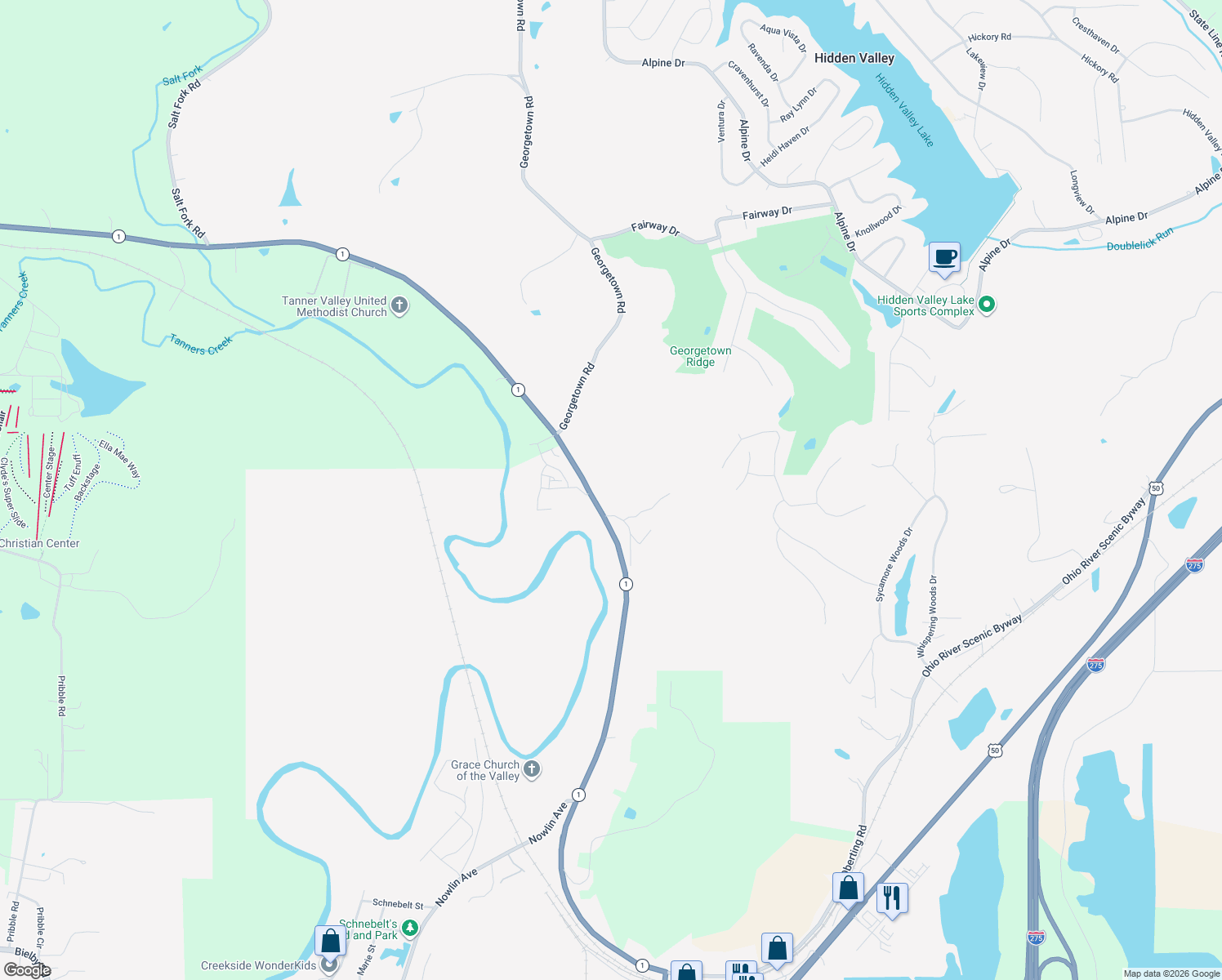 map of restaurants, bars, coffee shops, grocery stores, and more near 18766 Indiana 1 in Lawrenceburg