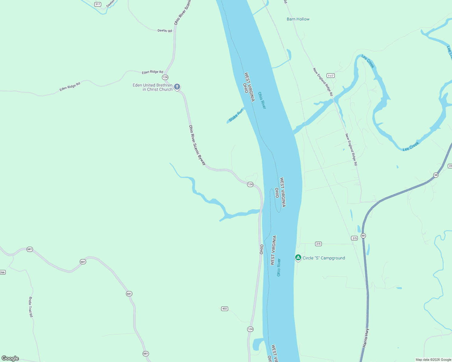 map of restaurants, bars, coffee shops, grocery stores, and more near 67406-67666 Ohio River Scenic Byway in Reedsville