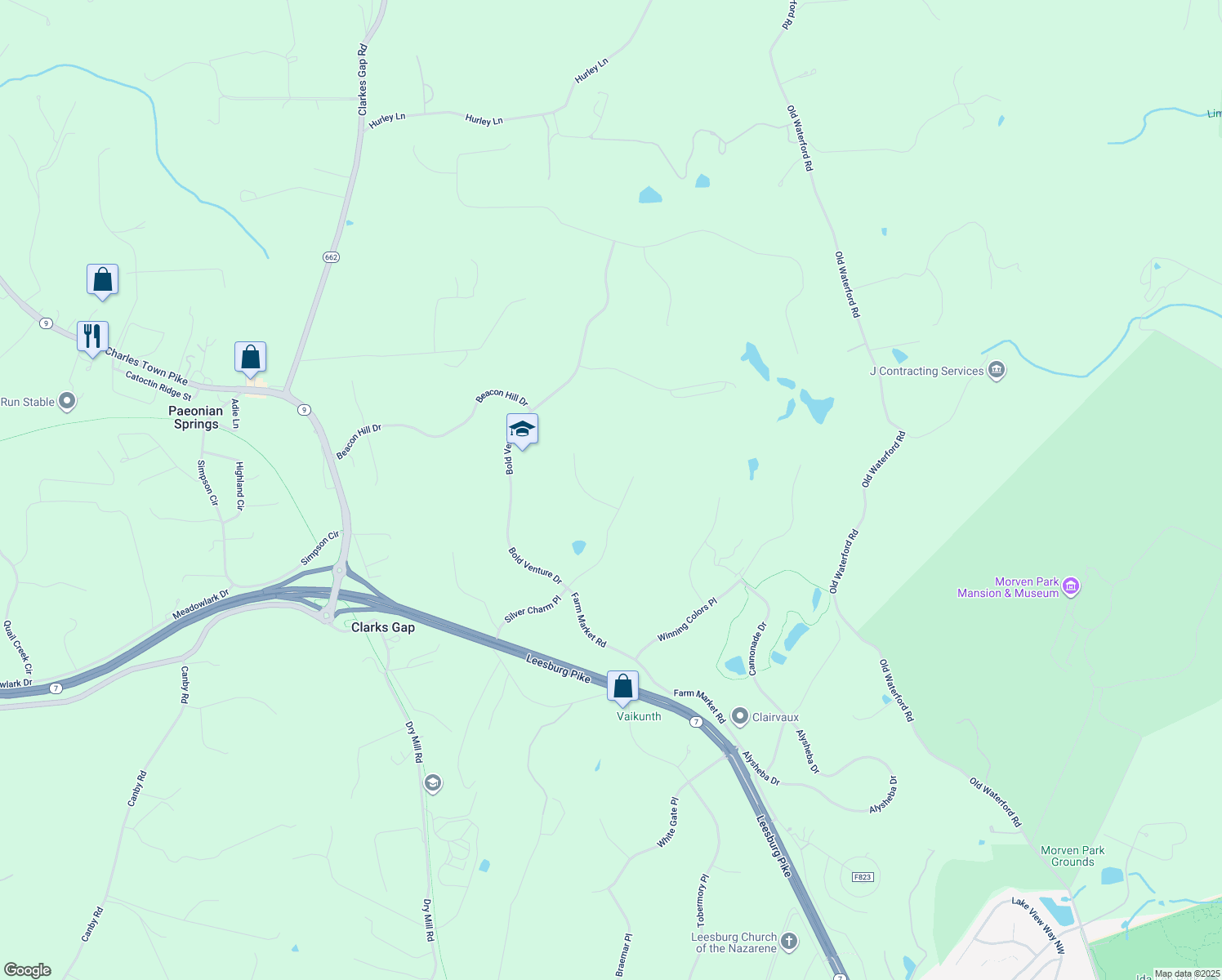 map of restaurants, bars, coffee shops, grocery stores, and more near 40576 Tim Tam Ct in Leesburg
