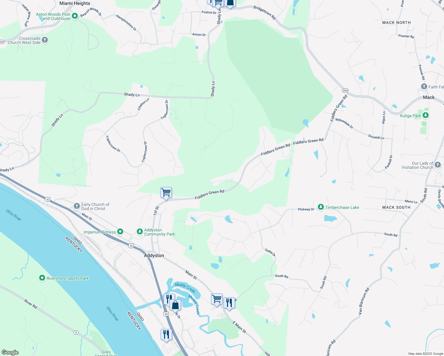map of restaurants, bars, coffee shops, grocery stores, and more near 7640 Briargreen Lane in Cincinnati