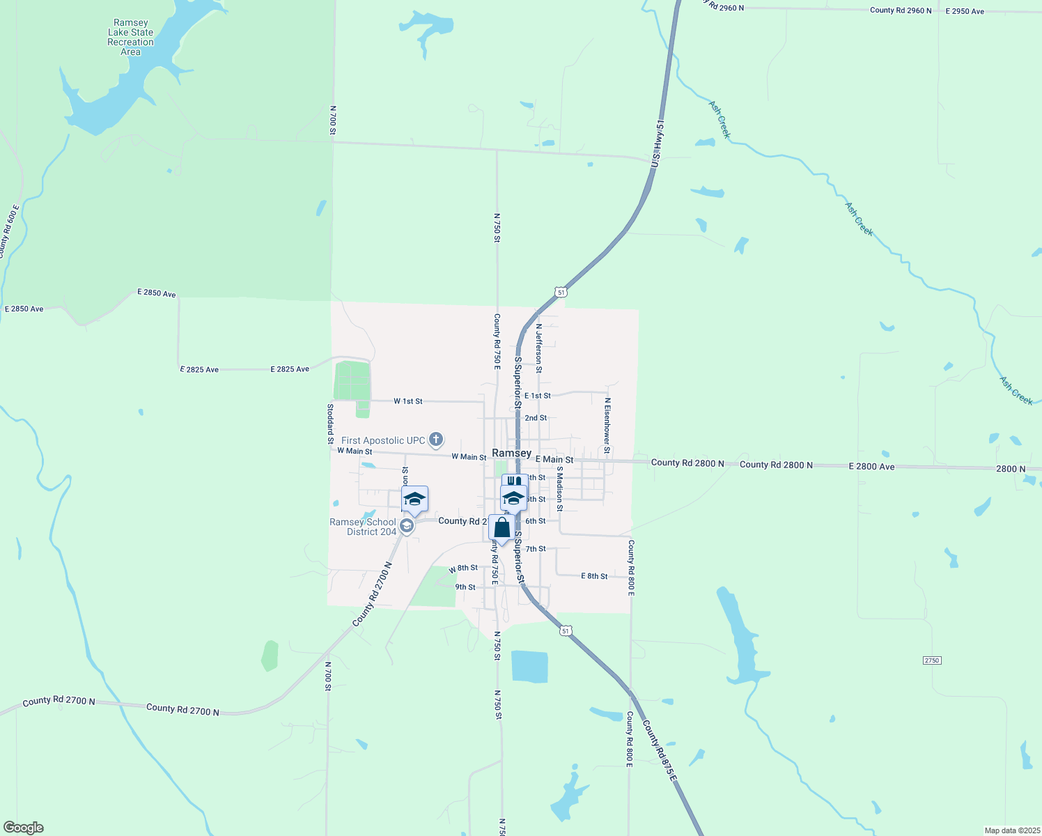 map of restaurants, bars, coffee shops, grocery stores, and more near 2nd Street in Ramsey