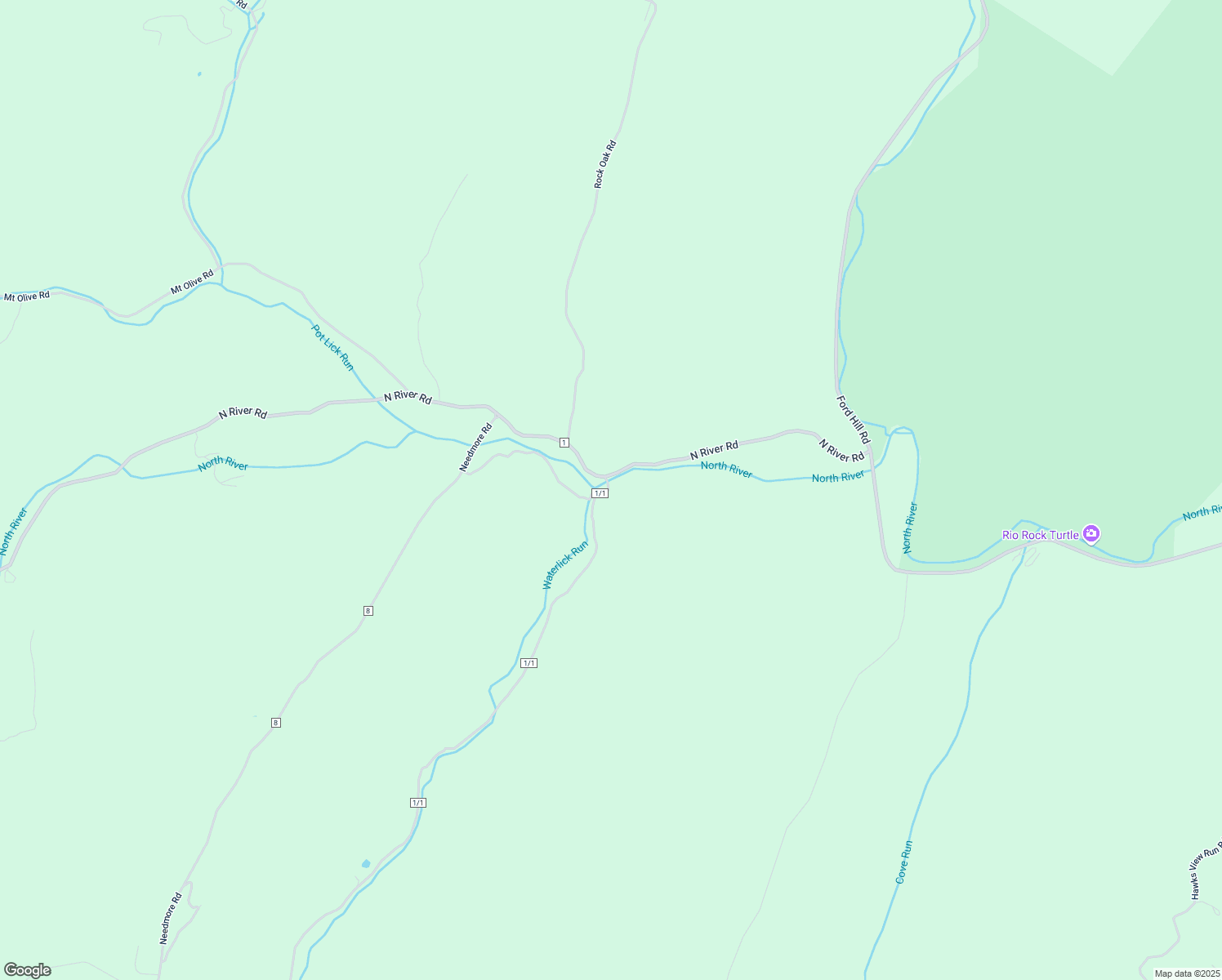 map of restaurants, bars, coffee shops, grocery stores, and more near County Road 1/1 in Baker