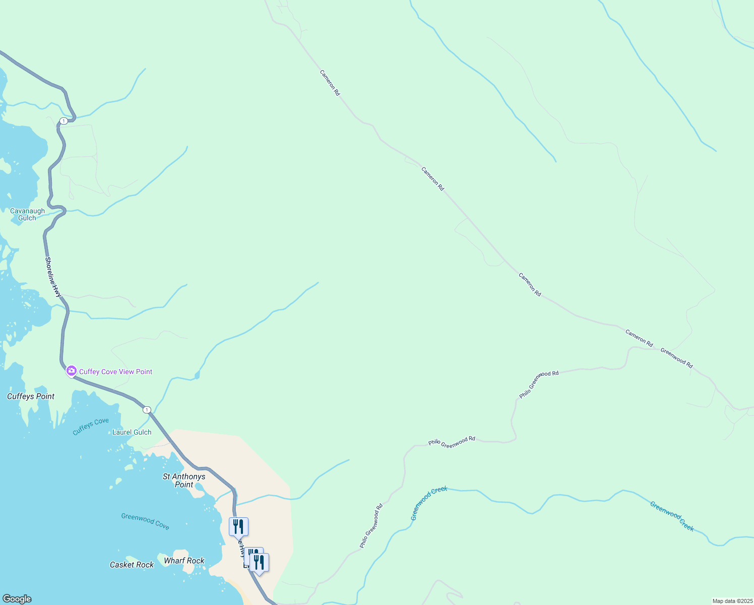 map of restaurants, bars, coffee shops, grocery stores, and more near 34100 Philo Greenwood Road in Elk