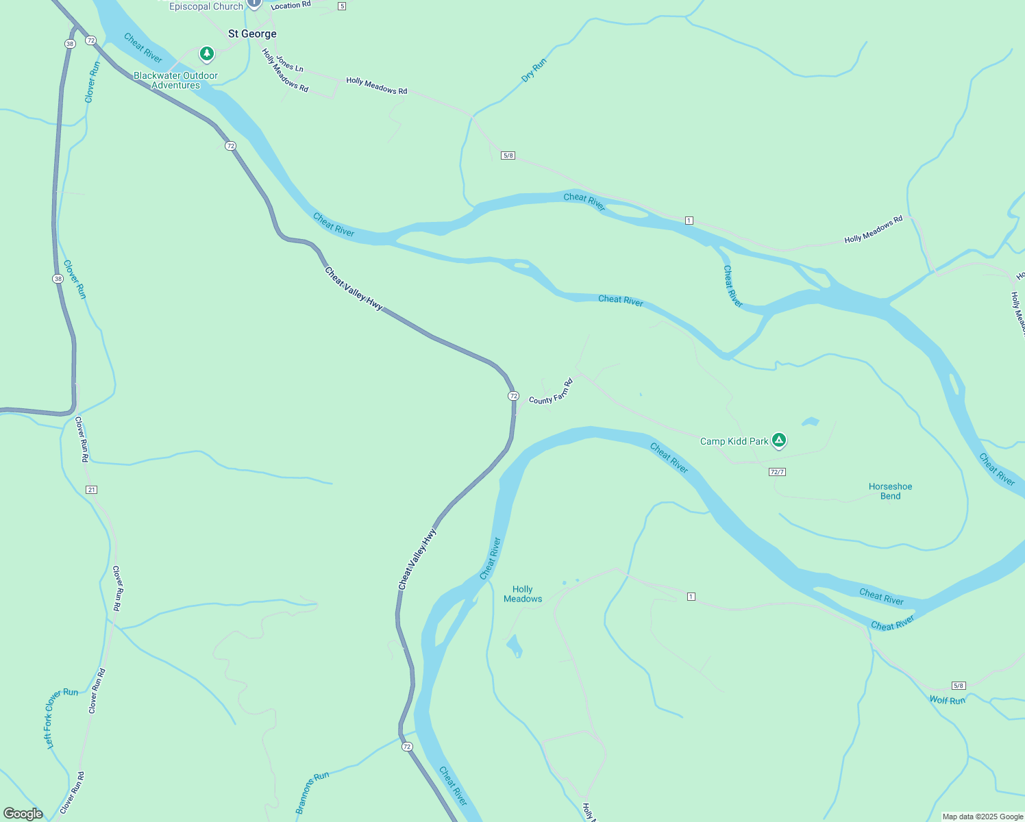 map of restaurants, bars, coffee shops, grocery stores, and more near Cheat Valley Highway in Parsons