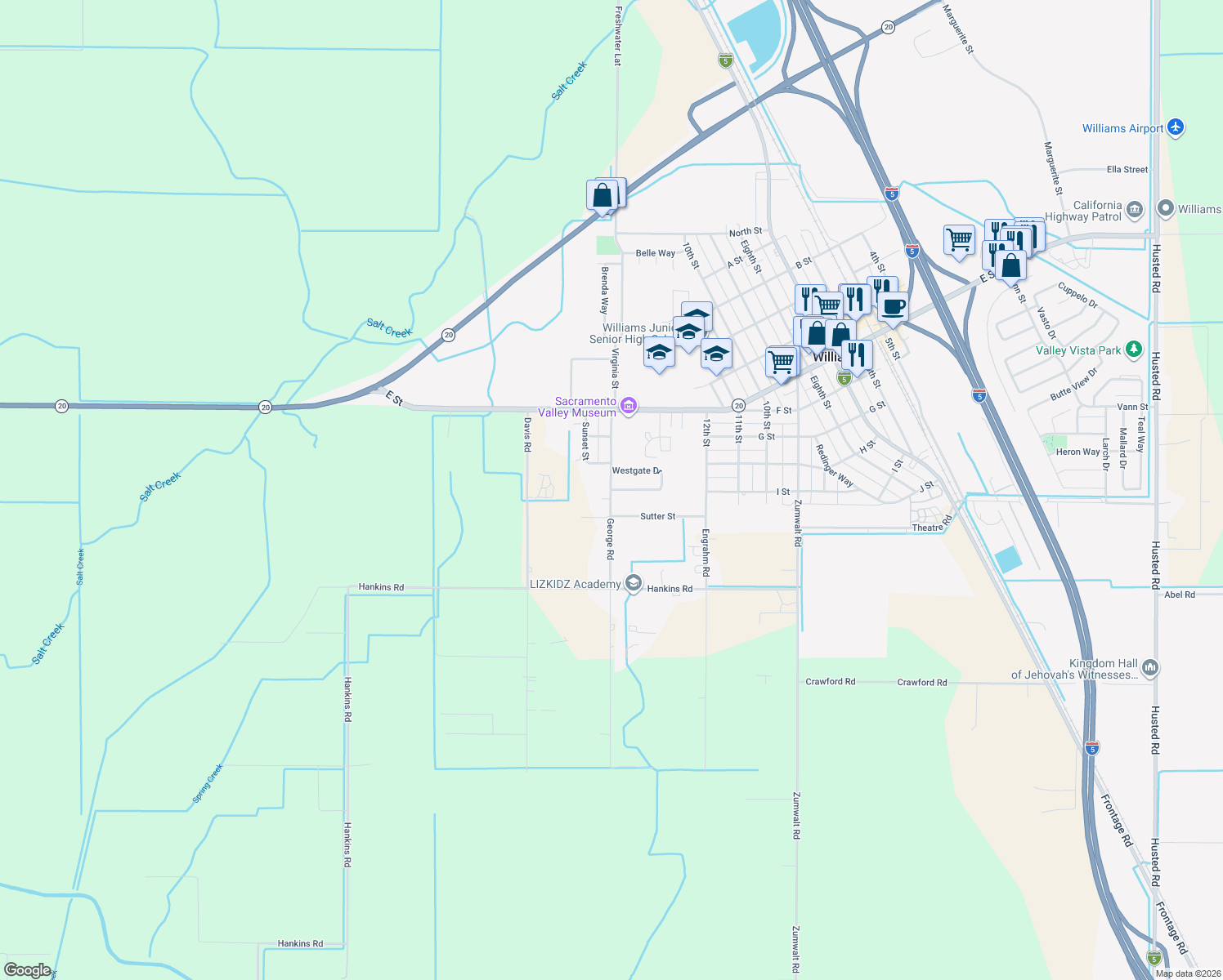 map of restaurants, bars, coffee shops, grocery stores, and more near 2539 George Road in Williams