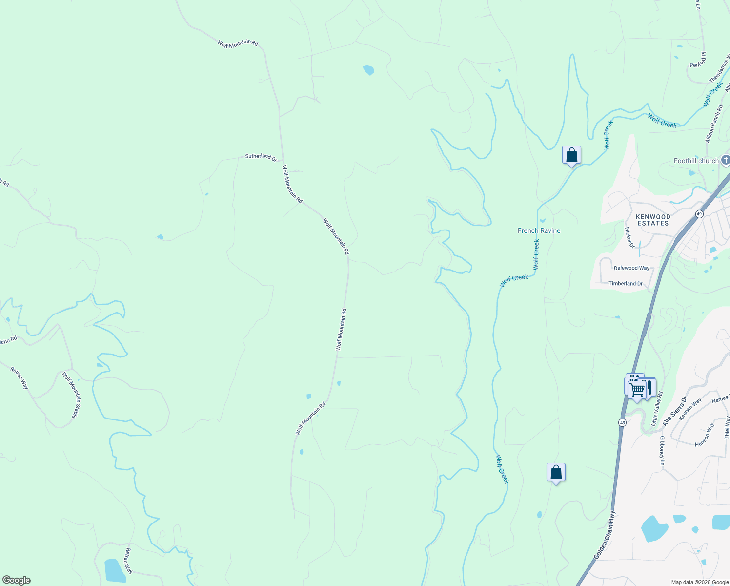map of restaurants, bars, coffee shops, grocery stores, and more near 16555 Wolf Mountain Road in Grass Valley