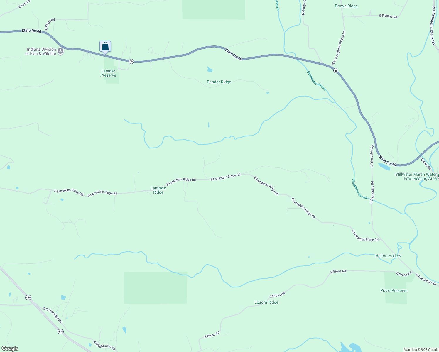 map of restaurants, bars, coffee shops, grocery stores, and more near 6785 East Lampkins Ridge Road in Bloomington