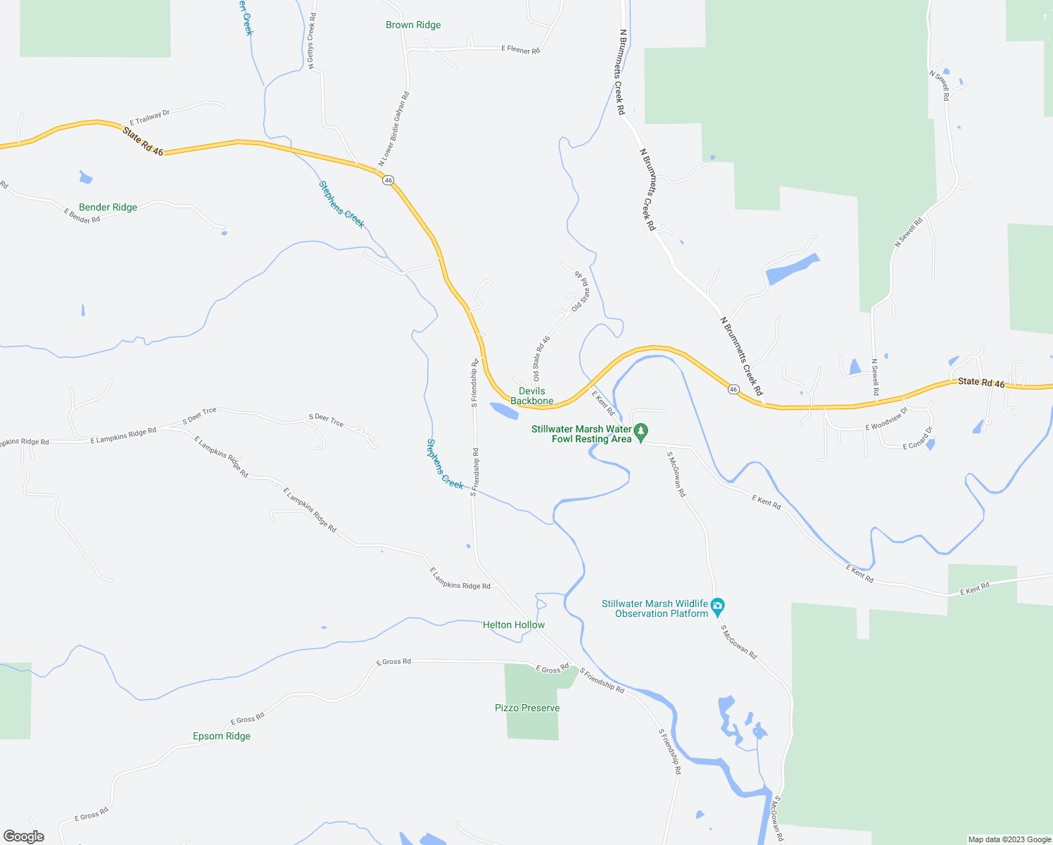 map of restaurants, bars, coffee shops, grocery stores, and more near 8300 State Road 46 in Bloomington
