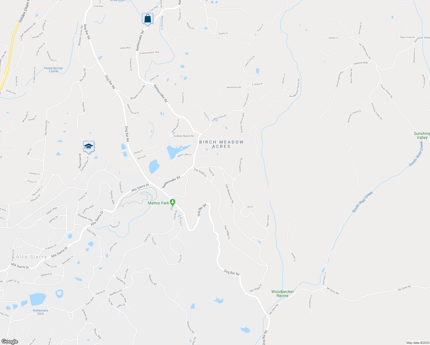 map of restaurants, bars, coffee shops, grocery stores, and more near 21335 Leslie Drive in Grass Valley