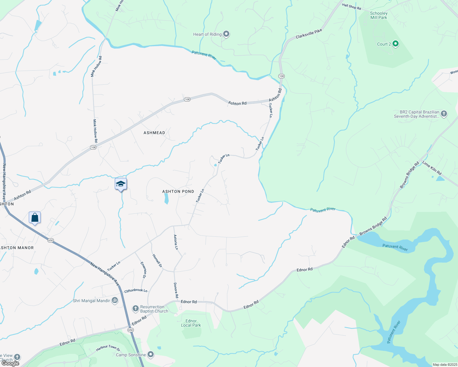 map of restaurants, bars, coffee shops, grocery stores, and more near 18005 Ednor View Terrace in Ashton