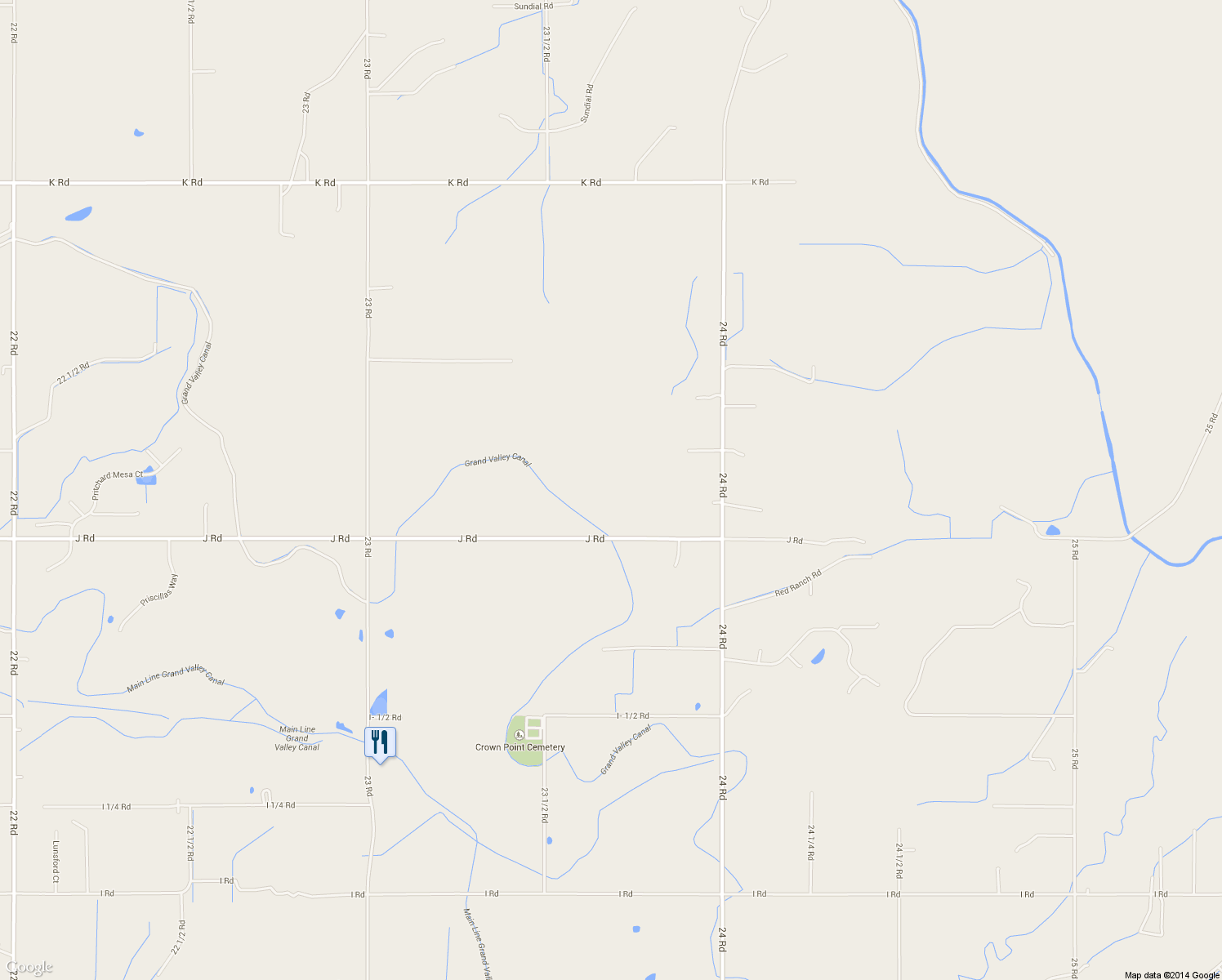 map of restaurants, bars, coffee shops, grocery stores, and more near 2374 J Road in Grand Junction