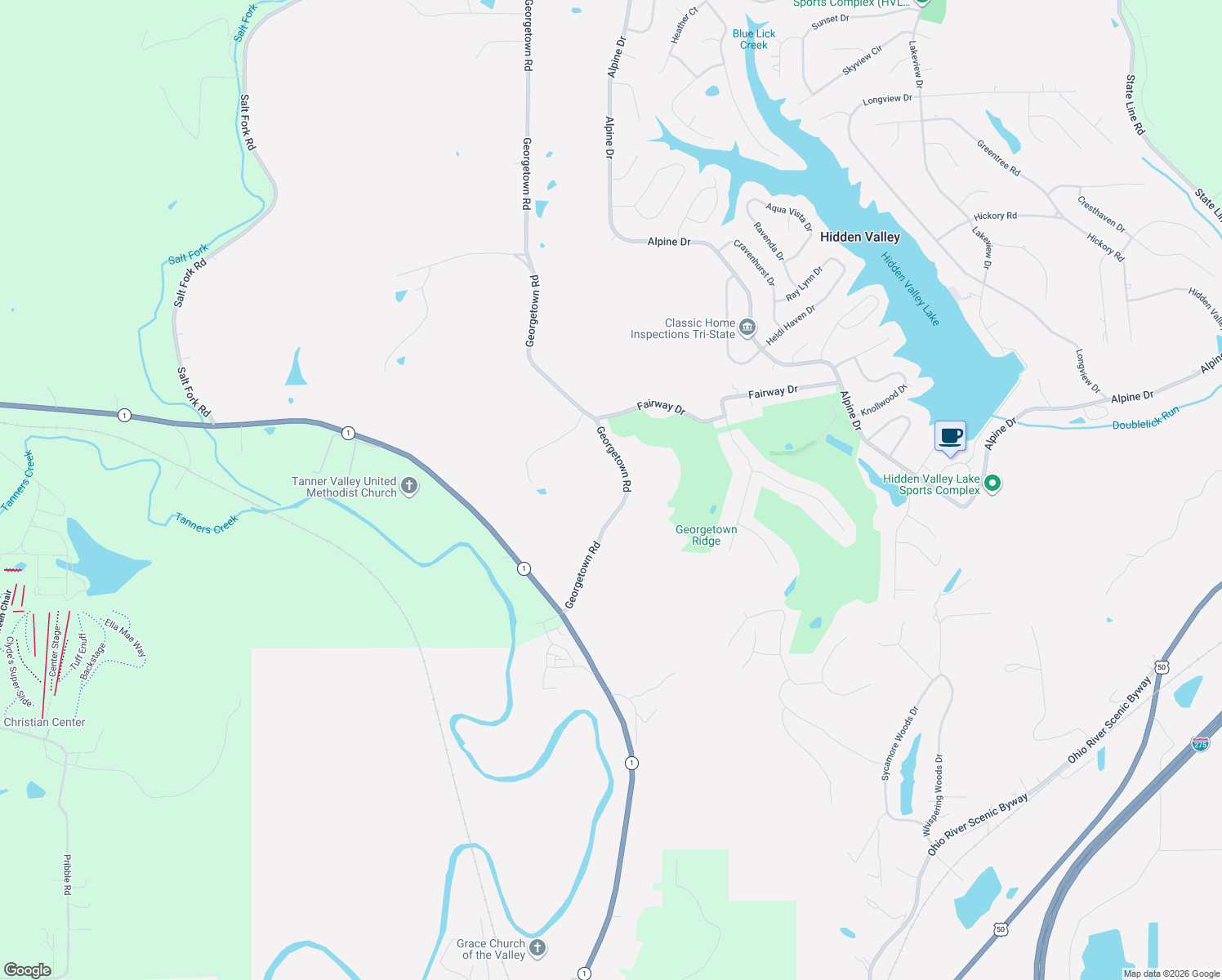 map of restaurants, bars, coffee shops, grocery stores, and more near 19341 Georgetown Road in Lawrenceburg