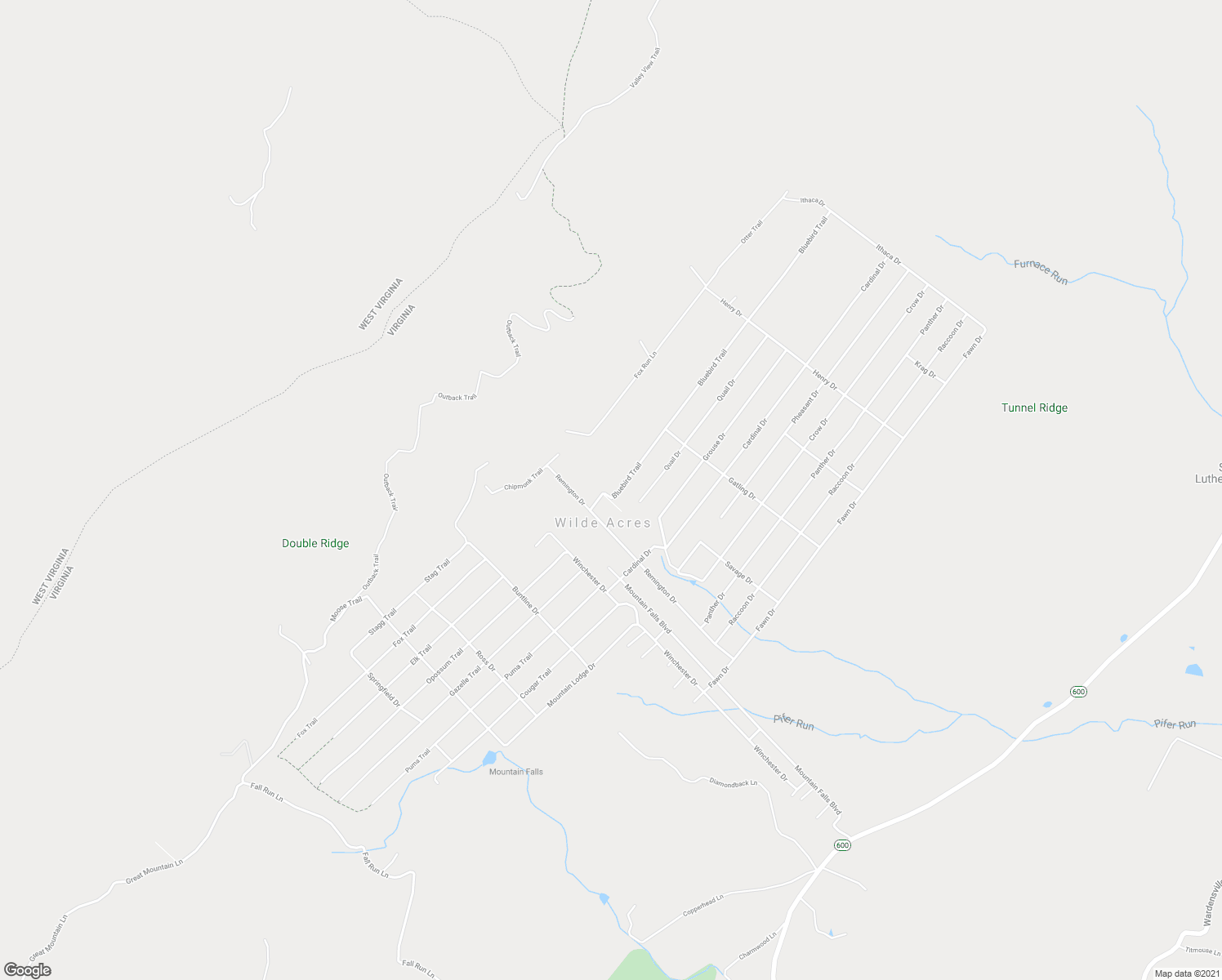 map of restaurants, bars, coffee shops, grocery stores, and more near 401 Bluebird Trail in Winchester