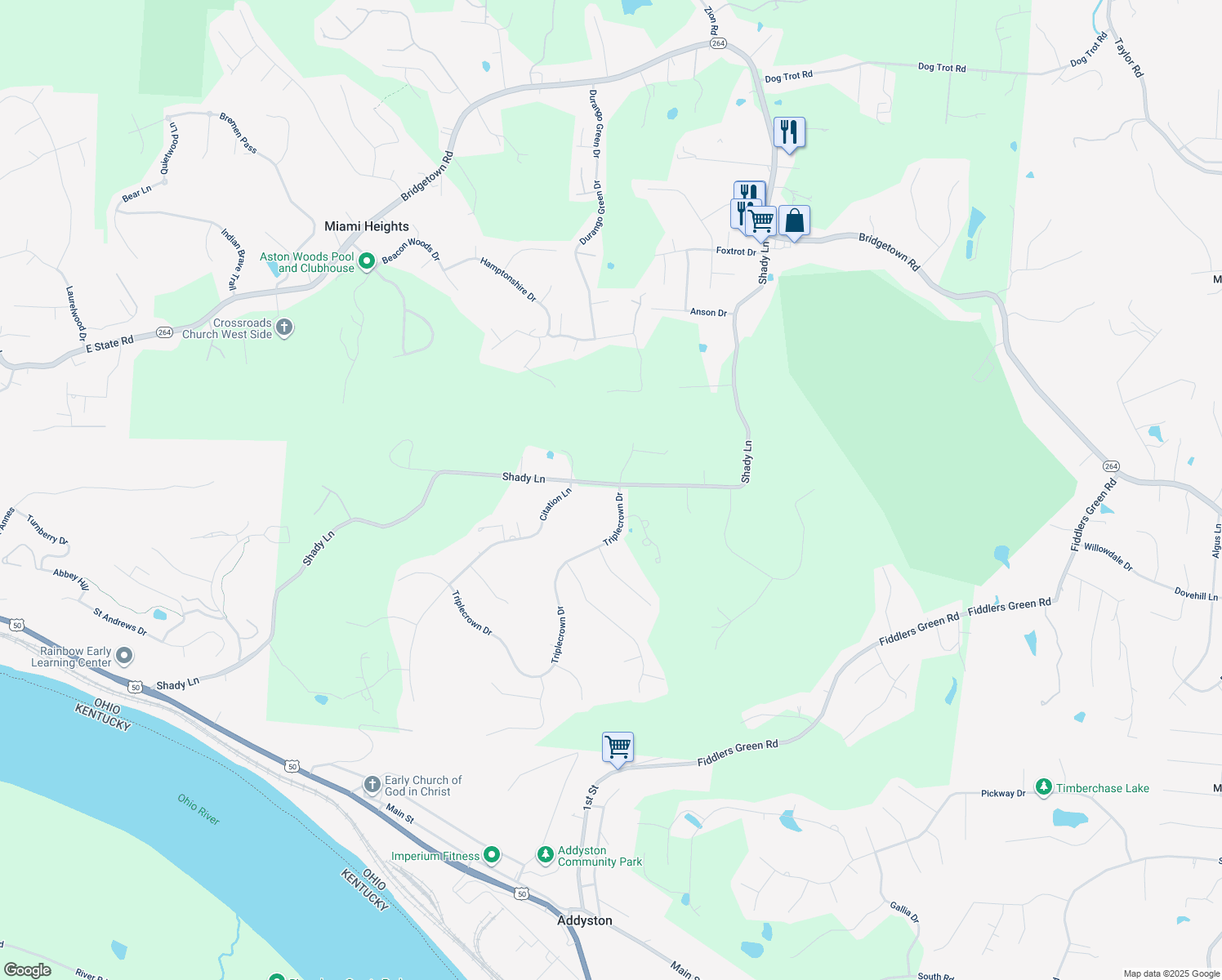 map of restaurants, bars, coffee shops, grocery stores, and more near 3395 Triplecrown Drive in North Bend