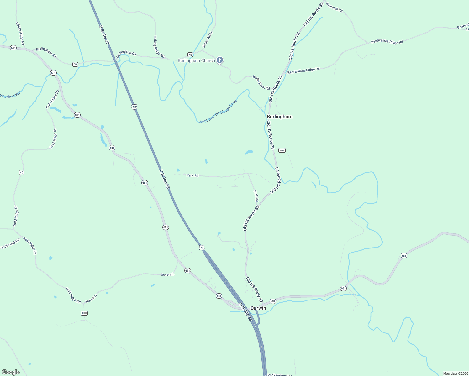 map of restaurants, bars, coffee shops, grocery stores, and more near 40943 Park Road in Shade