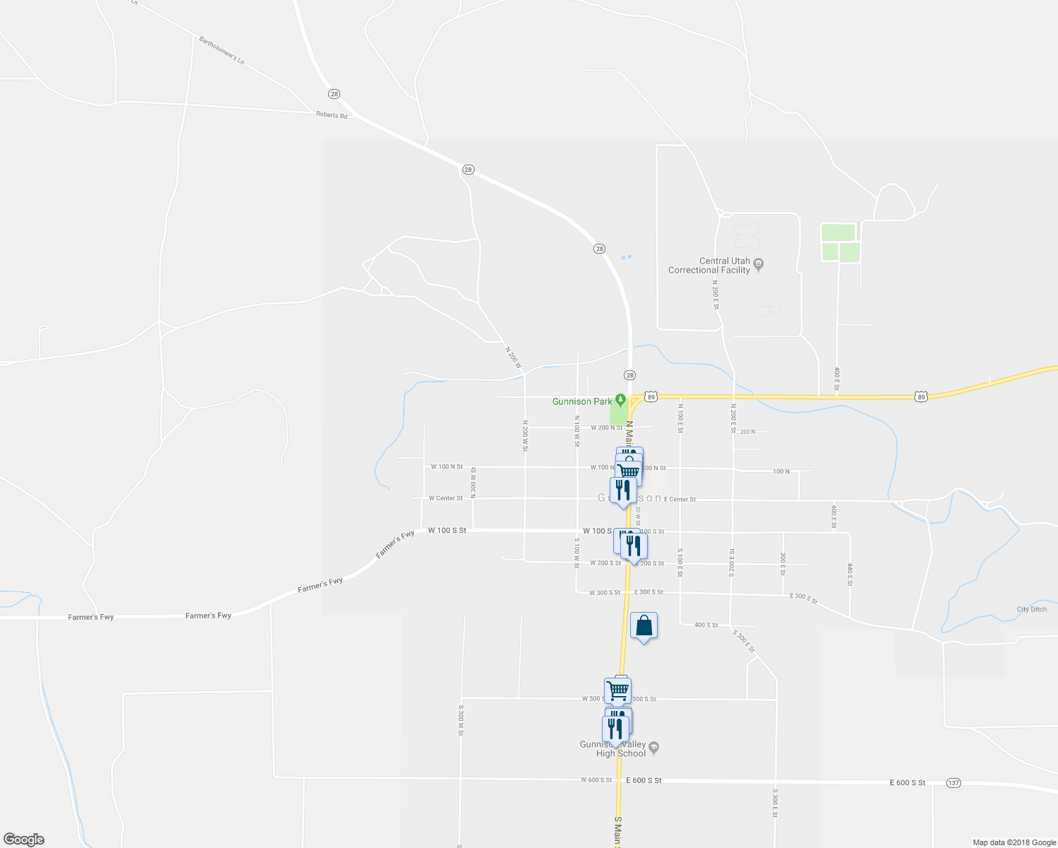 map of restaurants, bars, coffee shops, grocery stores, and more near 180 West 200 North Street in Gunnison